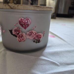 Romantic Pink Rose Candle in Gray Holder